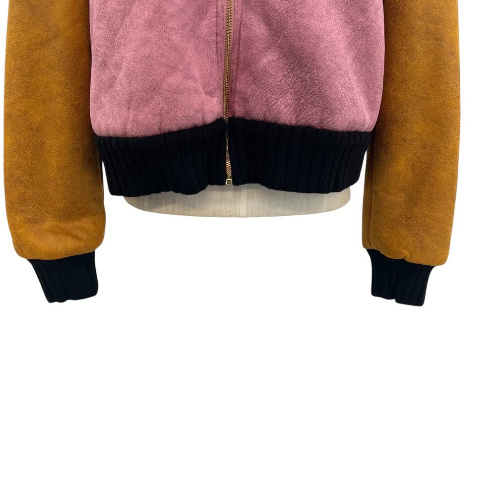 Anthropologie Hutch Faux Suede Colorblock Bomber Jacket Pink Size Medium - Picture 5 of 12
